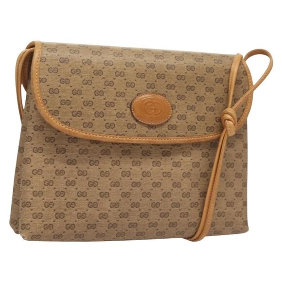 Authentic GUCCI Micro GG Supreme Shoulder Bag PVC Beige Gold 49 001 5548